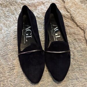 AGL Women's Navy Loafers with Silver Accent